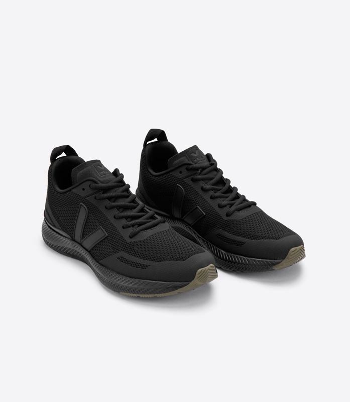 Black Veja Engineered-Mesh Full Kaki Men's Impala | MVOQE-6190