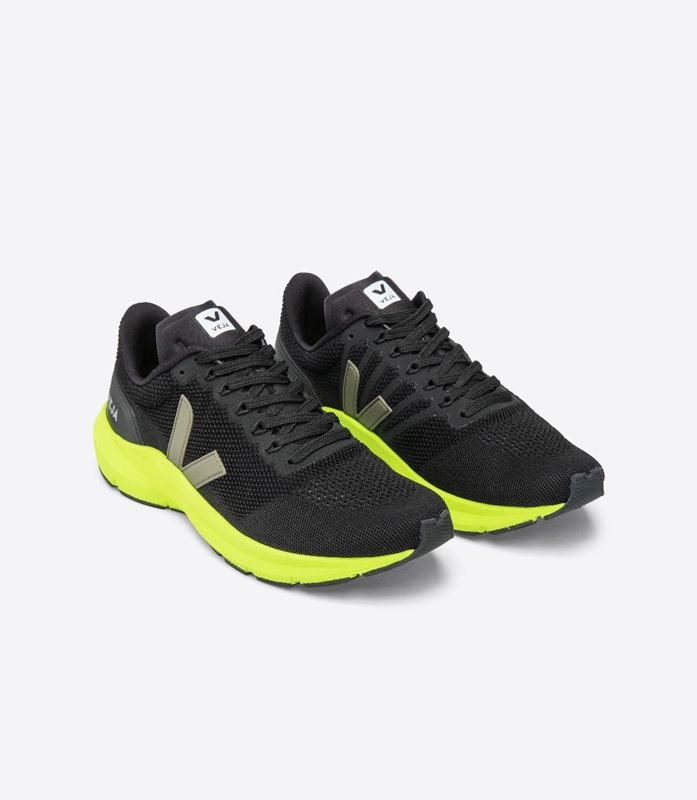 Black Veja Lt V Knit Kaki Jaune Fluo Women's Marlin | ZQFBM-7039