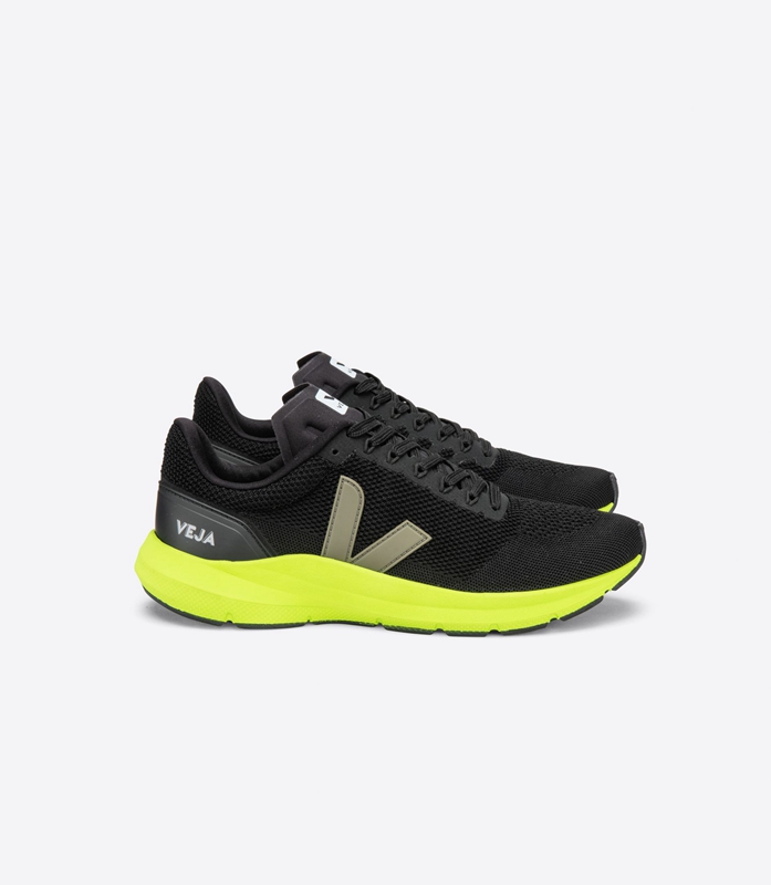 Black Veja Lt V Knit Kaki Jaune Fluo Women\'s Marlin | ZQFBM-7039