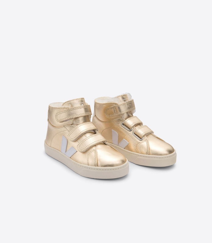 Gold Veja Mid Fured Leather Platine Kids' Esplar | NUIPW-5328