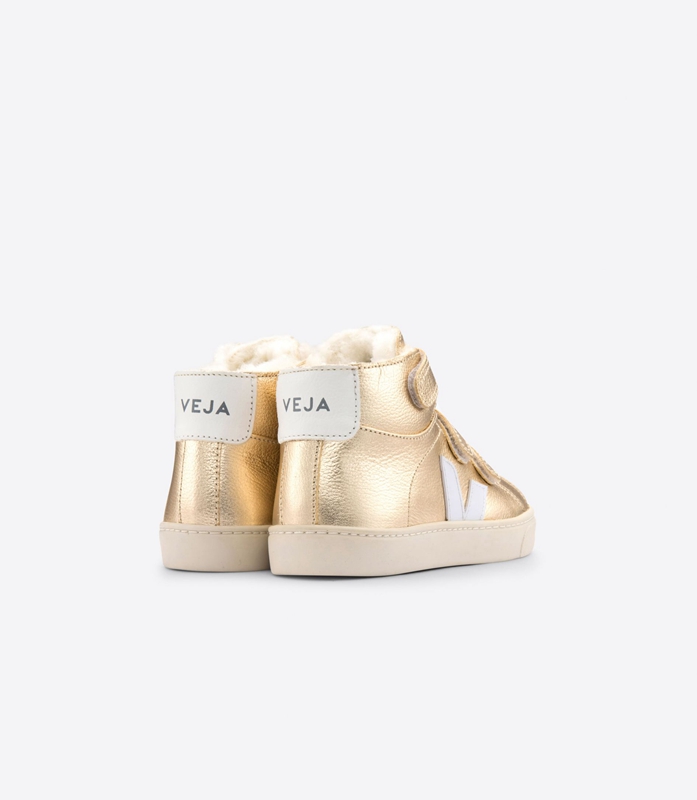 Gold Veja Mid Fured Leather Platine Kids' Esplar | NUIPW-5328