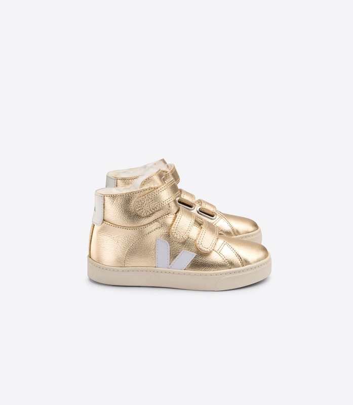 Gold Veja Mid Fured Leather Platine Kids\' Esplar | NUIPW-5328