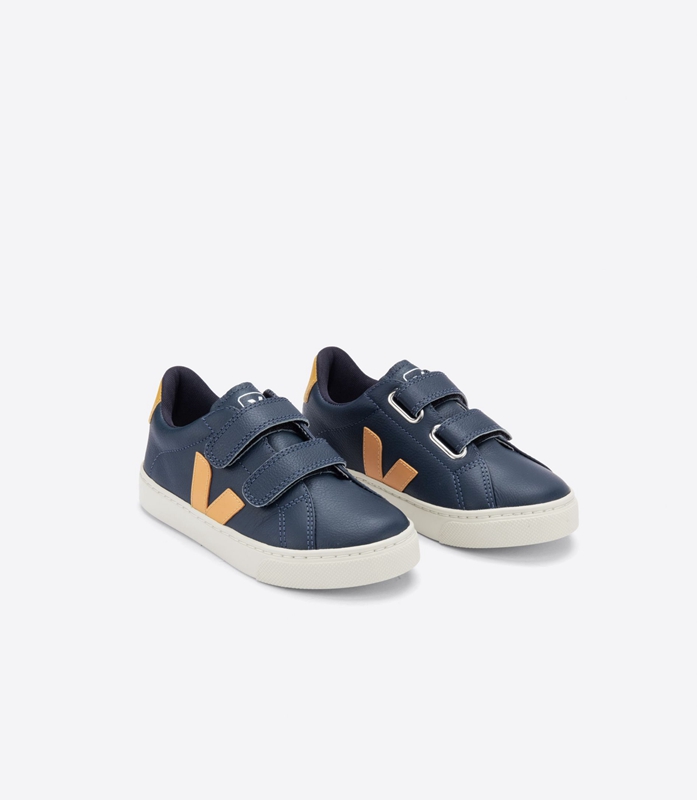 Navy Veja Leather Nautico Moutarde Kids' Esplar | KZXJP-8356