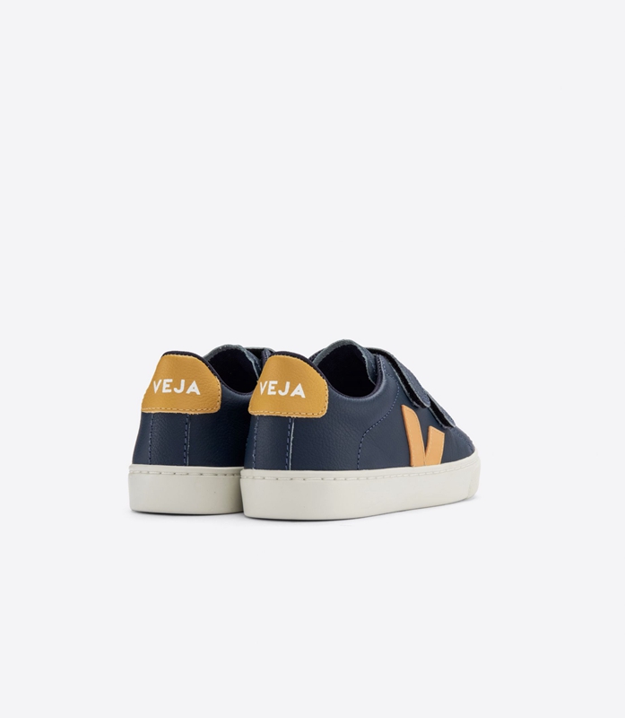 Navy Veja Leather Nautico Moutarde Kids' Esplar | KZXJP-8356