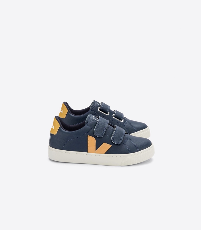 Navy Veja Leather Nautico Moutarde Kids\' Esplar | KZXJP-8356