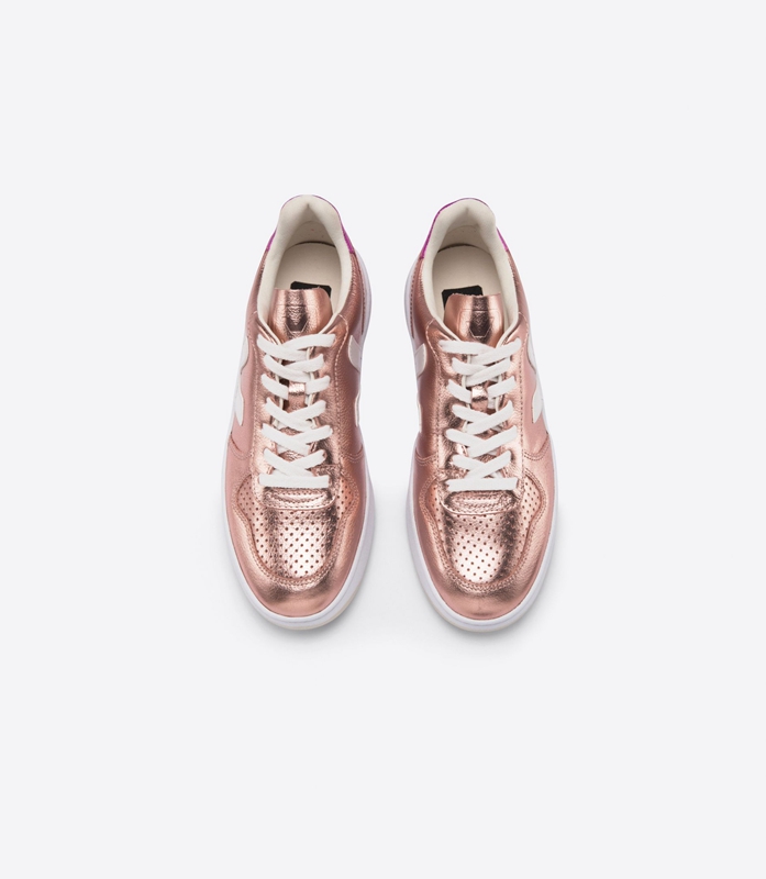 Rose Gold Veja Leather Nacre Fushia Women's V-10 | AZUOP-4621