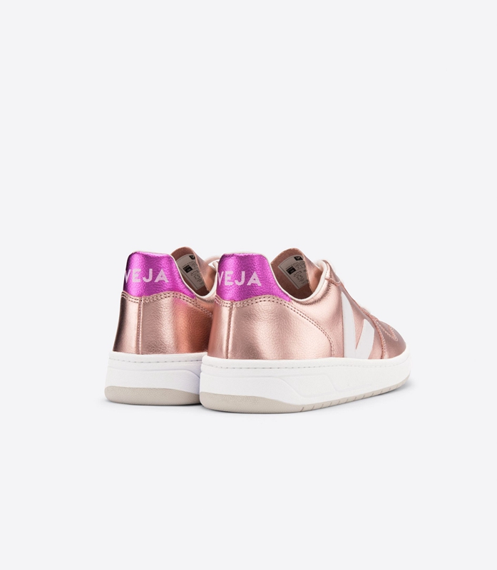 Rose Gold Veja Leather Nacre Fushia Women's V-10 | AZUOP-4621