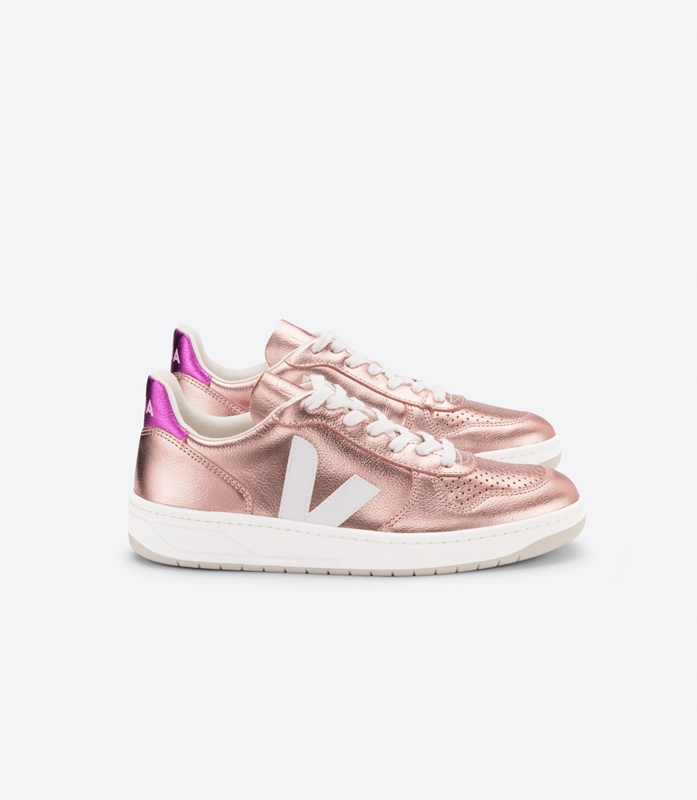 Rose Gold Veja Leather Nacre Fushia Women\'s V-10 | AZUOP-4621