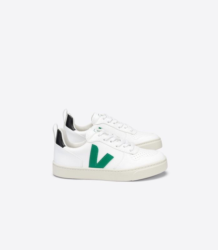 White Veja Laces Cwl Emeraude Kids\' V-10 | BTMYD-7658