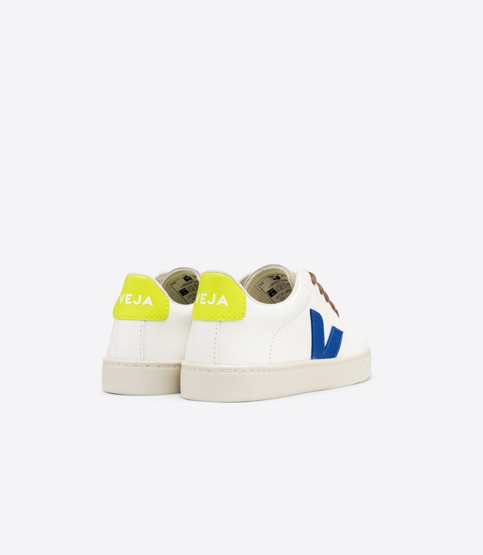 White Veja Laces Leather Indigo Jaune Fluo Kids' Esplar | PFRCQ-3796