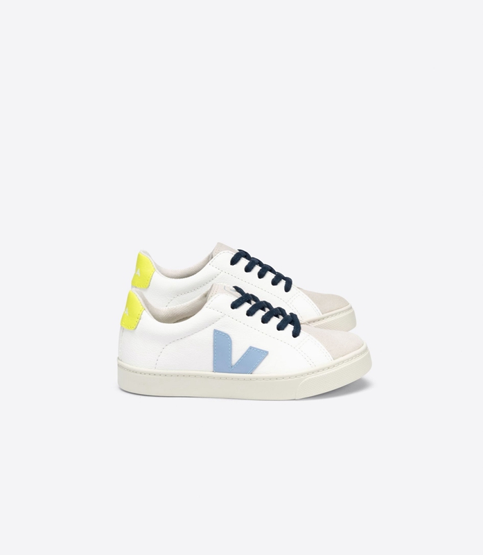 White Veja Laces Steel Jaune-Fluo Kids\' Esplar | XCVRL-9425