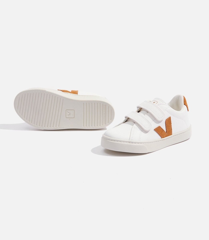 White Veja Leather Camel Kids' Esplar | LUEJO-6893