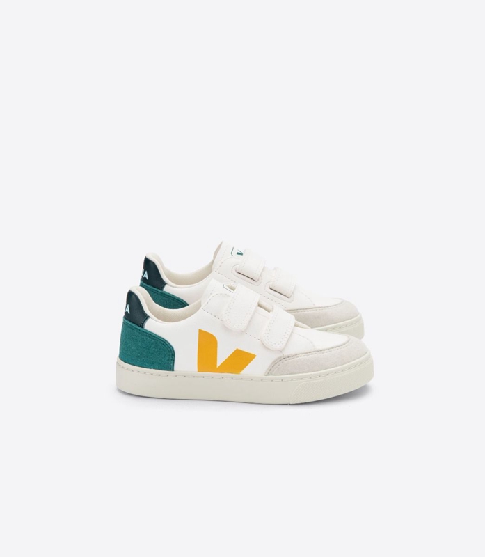 White Veja Leather Multico Brittany Kids\' V-12 | EHAFP-4705