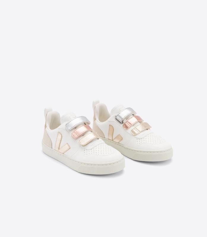 White Veja Leather Multico Shiny Kids' V-10 | YWPEM-1932