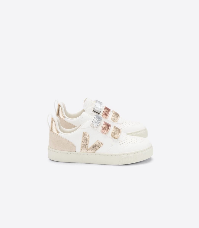 White Veja Leather Multico Shiny Kids\' V-10 | YWPEM-1932