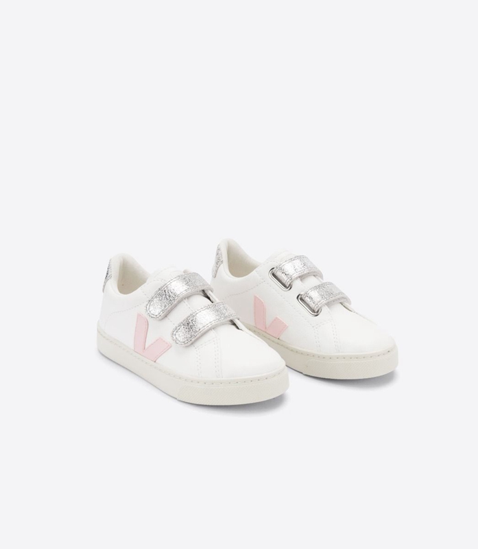 White Veja Leather Petale Silver Kids' Esplar | GJDPO-1052