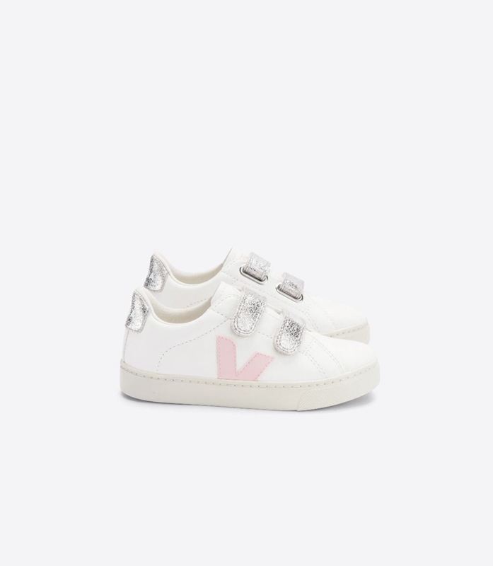 White Veja Leather Petale Silver Kids\' Esplar | GJDPO-1052