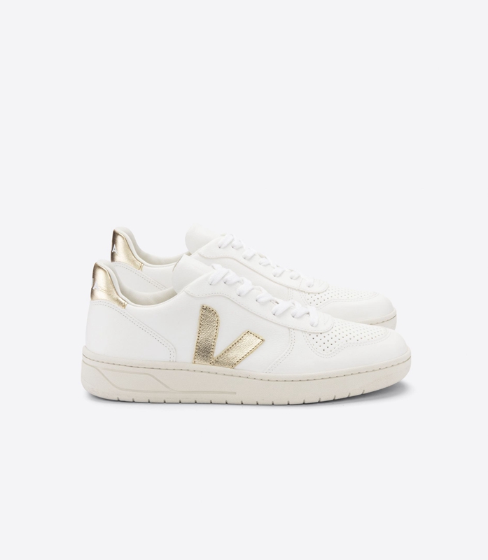 White Veja Leather Platine Women's V-10 | WNEKV-6307